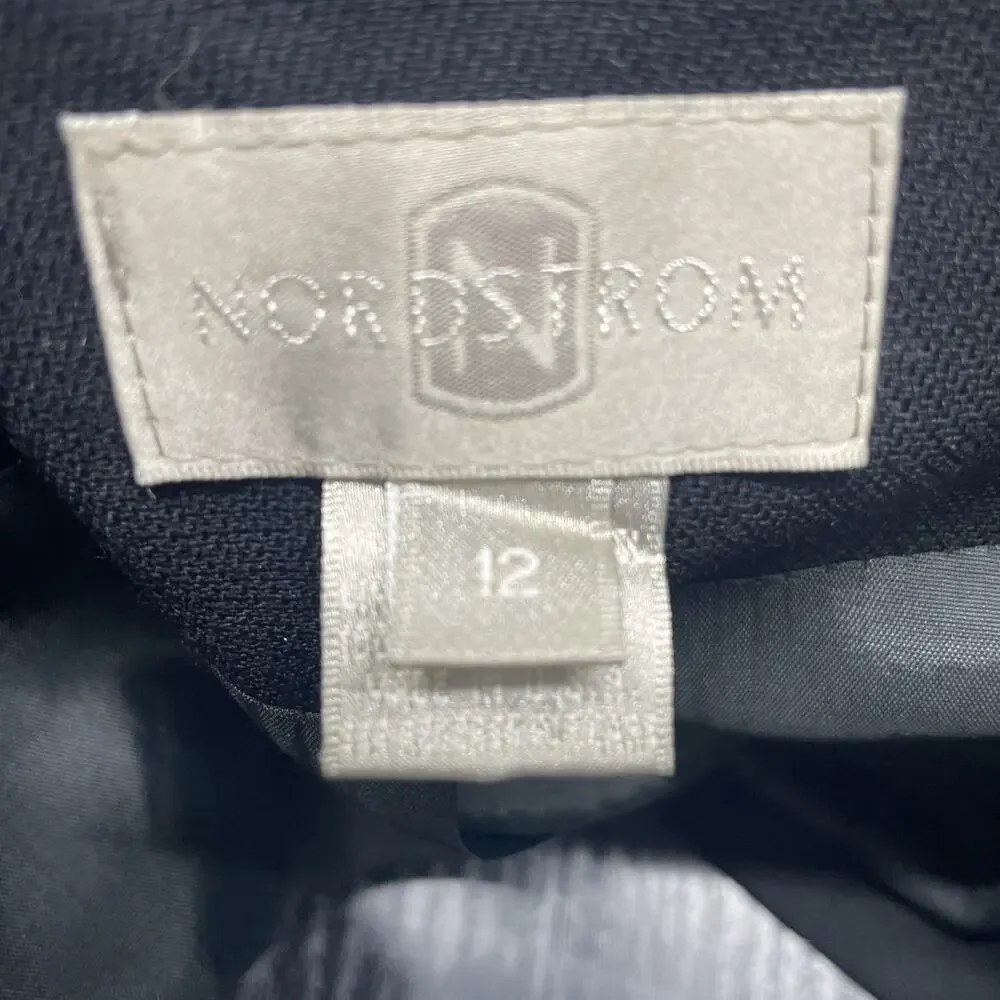 Vtg Nordstrom Blk Worsted Wool Longline Blazer Women 12 USA Made Career Classic